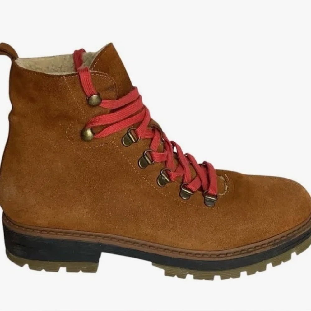 Avellini Suede Sherpa  Hiking Ankle Boots Size 39 Brown Red Lace Outdoors